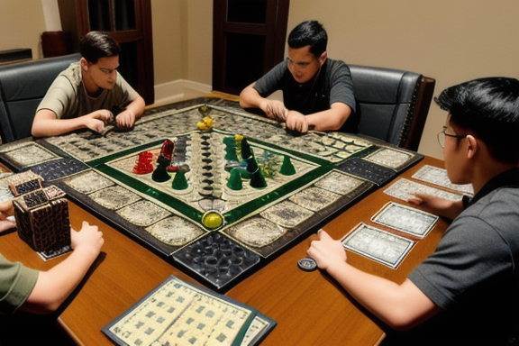 Group playing a war board game