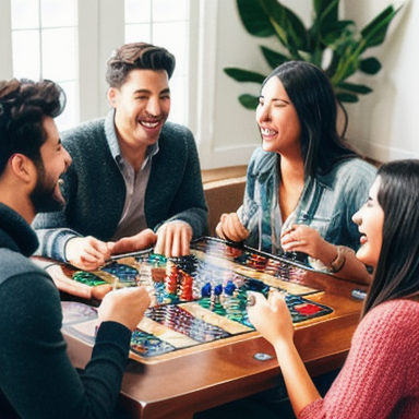 Friends playing board game