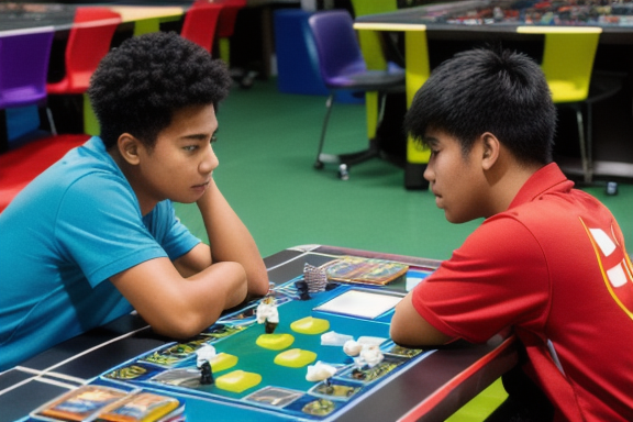 Two players strategizing in a game of Smash Up