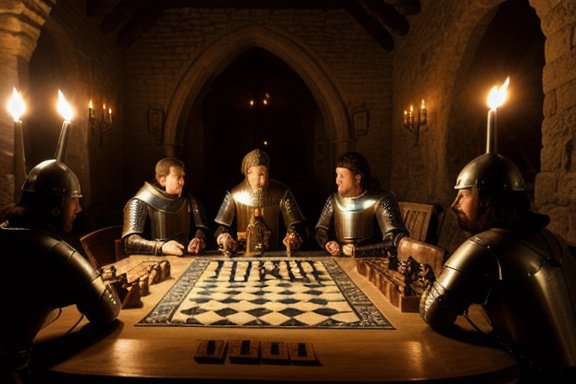 Medieval knights playing a board game