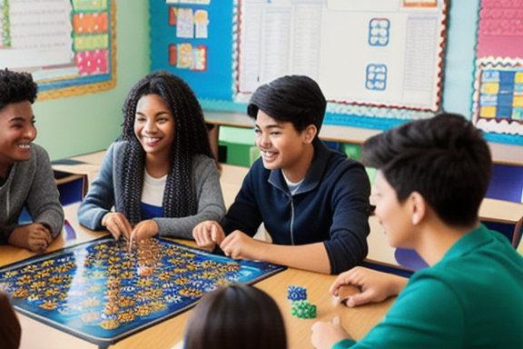 Group of students playing a board game