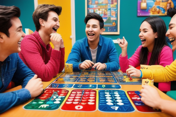 Group of friends enjoying a board game night